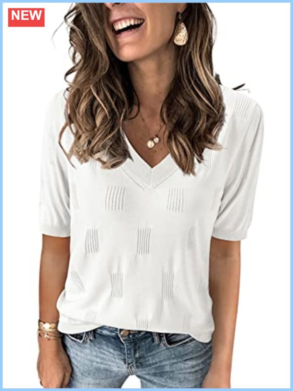 Women's Lightweight Knit V-Neck Puff Sleeve Sweater Top